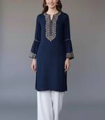 Navy embroidered rayon kurta set