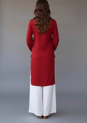 Red  embroidered rayon kurta set 2