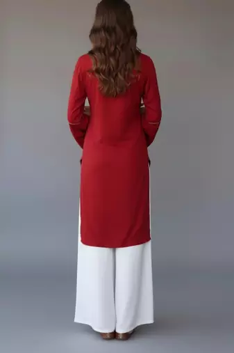 Red  embroidered rayon kurta set