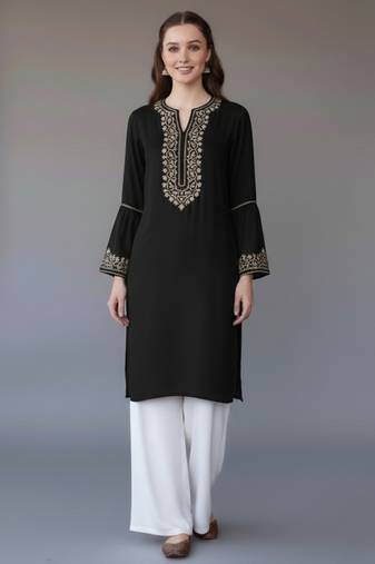 Black embroidered rayon kurta set