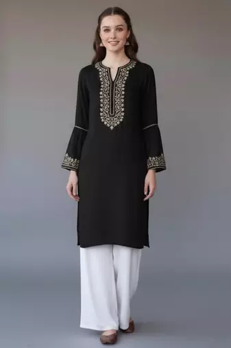 Black embroidered rayon kurta set