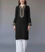 Black embroidered rayon kurta set