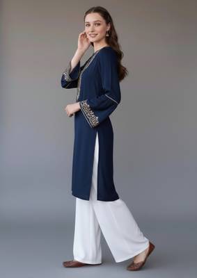 Navy embroidered rayon kurta set 2