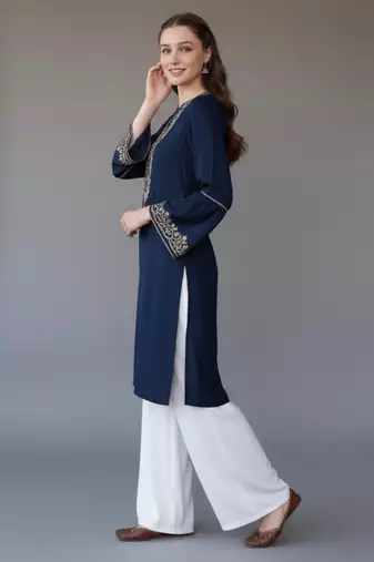Navy embroidered rayon kurta set