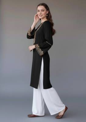 Black embroidered rayon kurta set 2