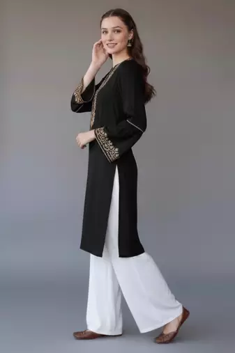 Black embroidered rayon kurta set