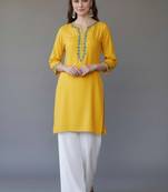 Yellow embroidered rayon kurta set