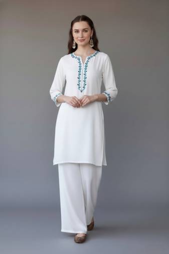 White embroidered rayon kurta set