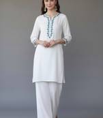 White embroidered rayon kurta set