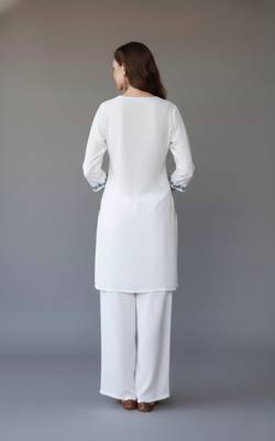 White embroidered rayon kurta set 2