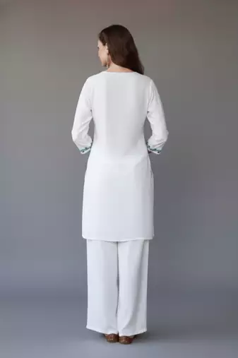 White embroidered rayon kurta set