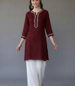 Maroon embroidered rayon kurta set