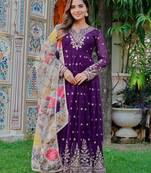 Georgette Embroidered Gown & Pant with Printed Dupatta