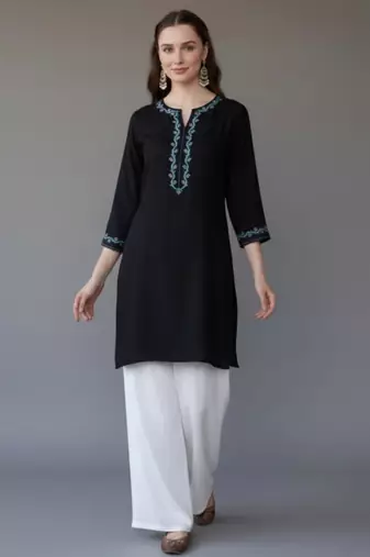 Black embroidered rayon kurta set