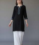 Black embroidered rayon kurta set