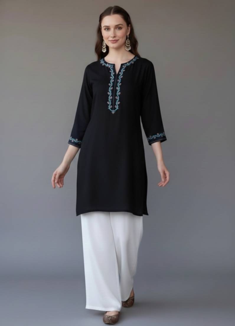 Black embroidered rayon kurta set