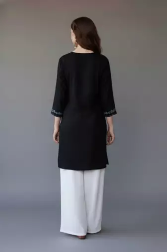Black embroidered rayon kurta set