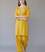 Yellow embroidered rayon kurta set