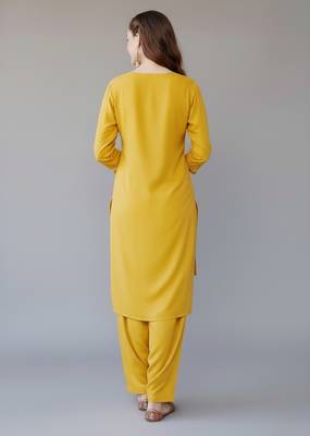 Yellow embroidered rayon kurta set 2