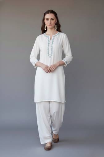 White  embroidered rayon kurta set