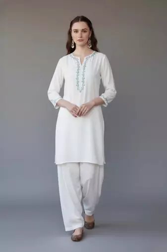 White  embroidered rayon kurta set
