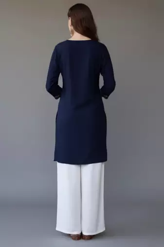 Navy embroidered rayon kurta set