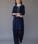 Navy embroidered rayon kurta set