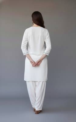 White  embroidered rayon kurta set 2