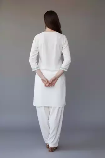 White  embroidered rayon kurta set