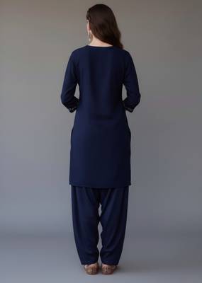 Navy embroidered rayon kurta set 2