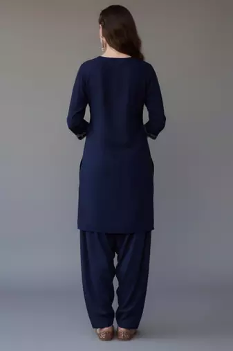 Navy embroidered rayon kurta set