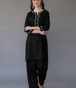Black embroidered rayon kurta set