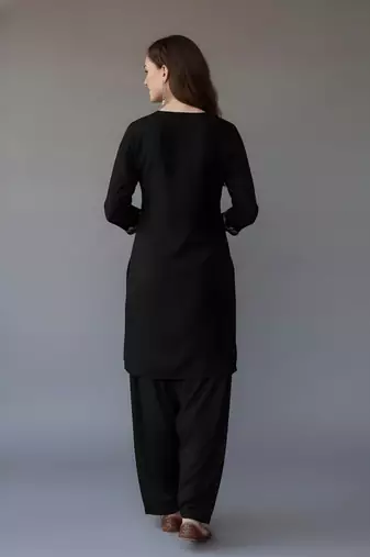 Black embroidered rayon kurta set