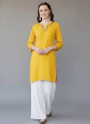 Red embroidered rayon kurta set 1
