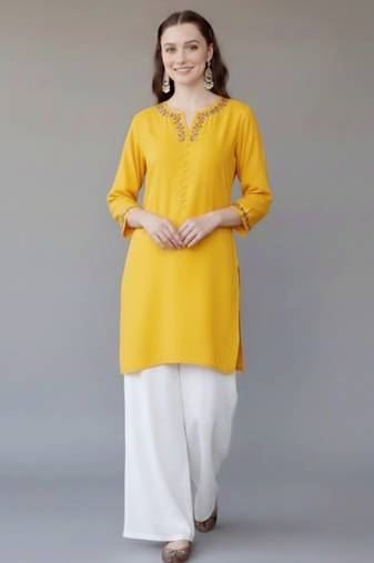 Red embroidered rayon kurta set