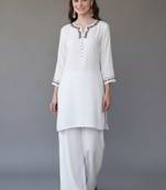 White  embroidered rayon kurta set