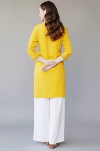 Red embroidered rayon kurta set