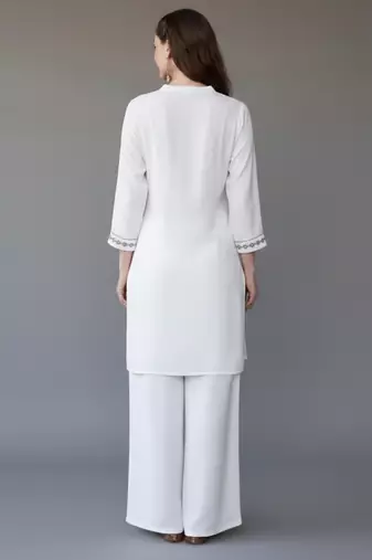 White  embroidered rayon kurta set
