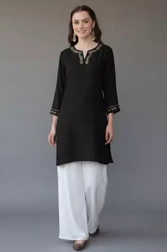 Black embroidered rayon kurta set
