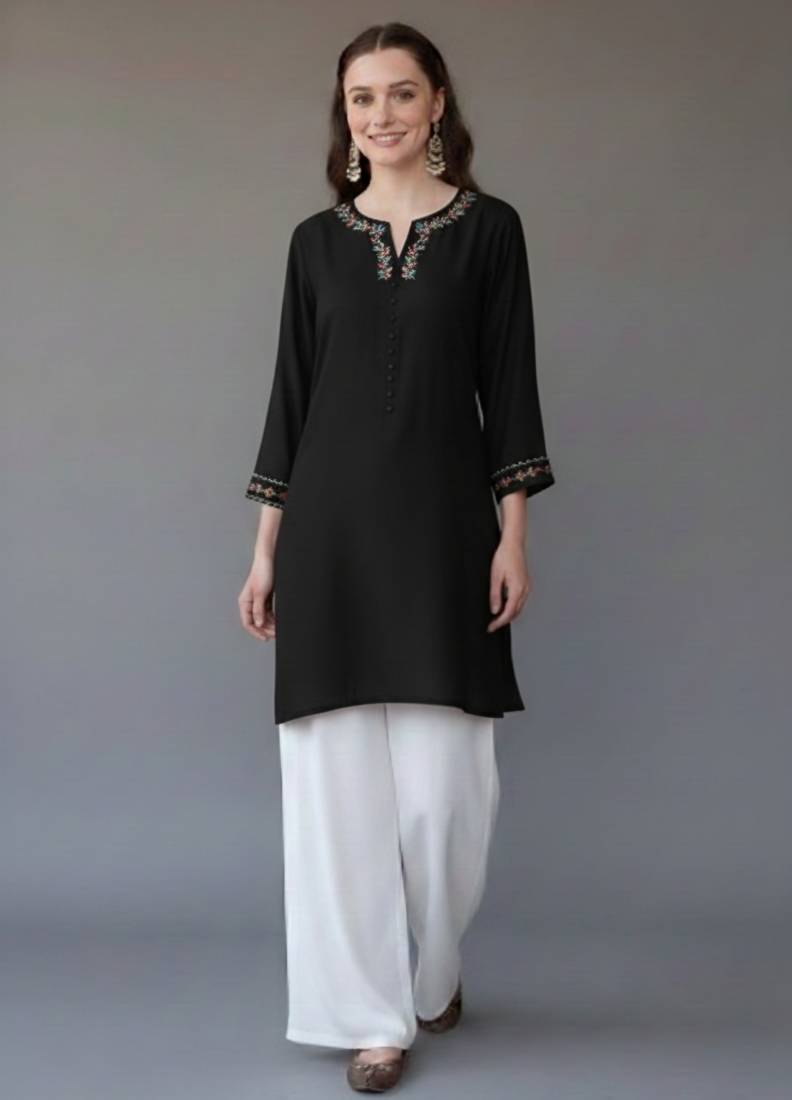 Black embroidered rayon kurta set