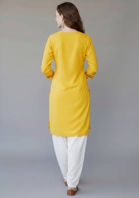 Yellow  embroidered rayon kurta set 2