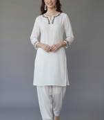 White embroidered rayon kurta set