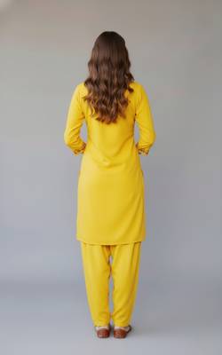 Yellow embroidered rayon kurta set 2