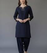 Navy embroidered rayon kurta set