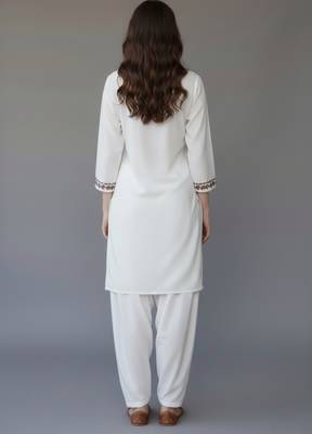 White embroidered rayon kurta set 2