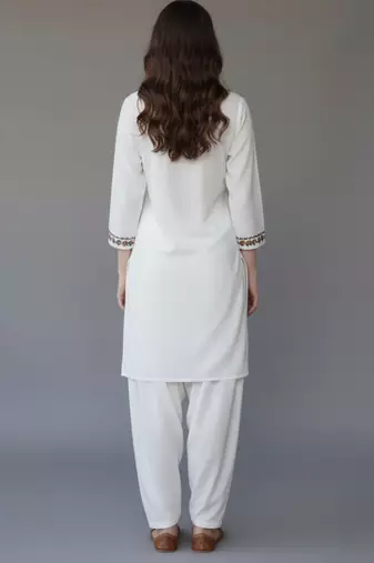 White embroidered rayon kurta set