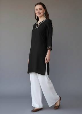 Black embroidered rayon kurta set 3