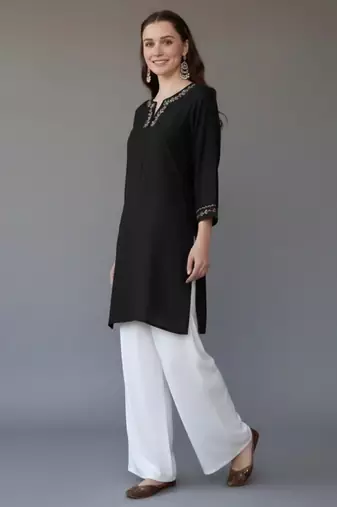 Black embroidered rayon kurta set
