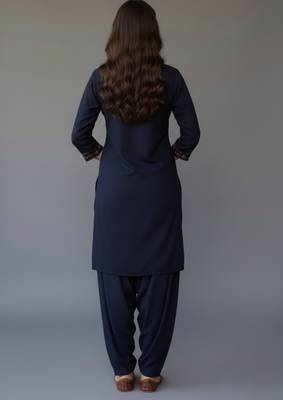Navy embroidered rayon kurta set 2