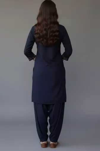 Navy embroidered rayon kurta set